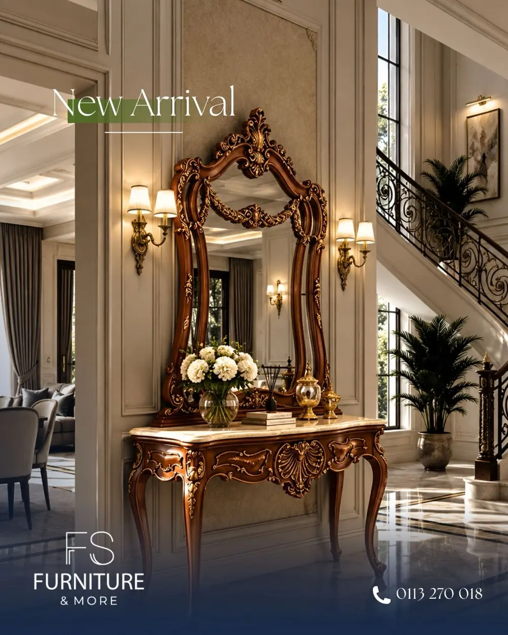 Walnut Baroque Mirror & Console – Entryway at FS Furniture & More, Nairobi